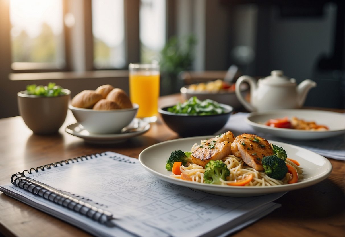 A table set with simple, homemade meals. A map and budgeting notebook nearby. The scene exudes a sense of practicality and frugality